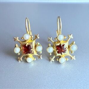 Jeanne De Bourbon Garnet & Pearl Square Earrings, Sterling Silver, Gold …